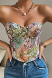 Flower Jacquard Sweetheart Lace-up Back Corset Top