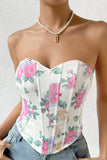 Pink Flower Printed Strapless Corset Top