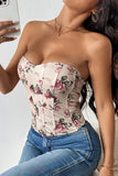 Pink Flower Printed Strapless Corset Top