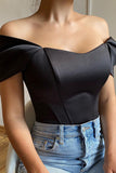 Black Off the Shoulder Satin Corset Bustier Top