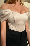 Black Off the Shoulder Satin Corset Bustier Top