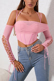 Chic Blush Corset Top with Long Sleeves