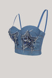 Sparkly Blue Jeans Corset Top With Stars