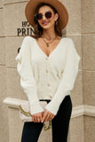 White V Neck Loose Drop Shoulder Long Sweater