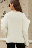 White V Neck Loose Drop Shoulder Long Sweater