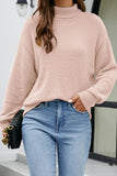 Blush Loose Long Sleeve High Collar Drop Shoulder Knit Sweater