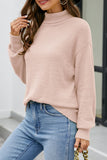 Blush Loose Long Sleeve High Collar Drop Shoulder Knit Sweater