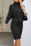 Knitted Light Grey Slimming Hip High Collar Sweater