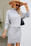 Knitted Light Grey Slimming Hip High Collar Sweater