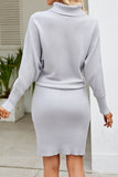 Knitted Light Grey Slimming Hip High Collar Sweater