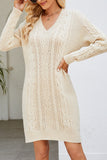 Apricot V Neck Knit Sweater with Long Sleeve