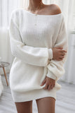 White Off The Shoulder Knitting Long Sleeve Sweater