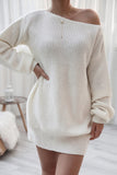 White Off The Shoulder Knitting Long Sleeve Sweater