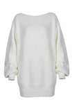 White Off The Shoulder Knitting Long Sleeve Sweater