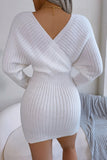 White Bodycon V Neck Ribbed Knitted Sweater