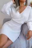 White Bodycon V Neck Ribbed Knitted Sweater