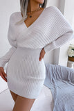 White Bodycon V Neck Ribbed Knitted Sweater