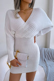 White Bodycon V Neck Ribbed Knitted Sweater