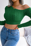 Brown One Shoulder Cropped Long Sleeves Knitted Sweater