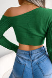 Brown One Shoulder Cropped Long Sleeves Knitted Sweater