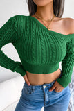 Brown One Shoulder Cropped Long Sleeves Knitted Sweater