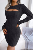 Black Hollow Knit Long Sleeves Tight Sweater