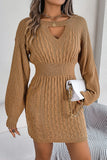 Brown Knit Keyhole Empire Tight Long Sweater