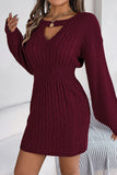 Brown Knit Keyhole Empire Tight Long Sweater