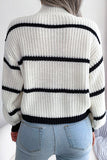 Army Green High Neck  Knit Stripes Long Sleeves Sweater