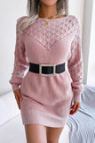 Blush Hollow Knit Long Sleeves Sweater with Belt