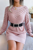 Blush Hollow Knit Long Sleeves Sweater with Belt