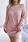 Blush Hollow Knit Long Sleeves Sweater with Belt