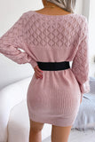 Blush Hollow Knit Long Sleeves Sweater with Belt