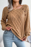 Army Green Knit Long Sleeves Scoop Sweater with Buttons