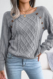 Army Green Knit Long Sleeves Scoop Sweater with Buttons