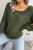 Army Green Knit Long Sleeves Scoop Sweater with Buttons