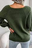 Army Green Knit Long Sleeves Scoop Sweater with Buttons