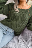 Army Green Knit Long Sleeves Scoop Sweater with Buttons