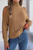 Brown Cold Shoulder Long Sleeves Knit High Neck Sweater