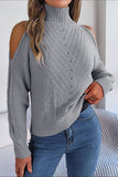 Brown Cold Shoulder Long Sleeves Knit High Neck Sweater