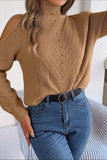 Brown Cold Shoulder Long Sleeves Knit High Neck Sweater