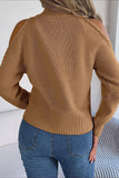 Brown Cold Shoulder Long Sleeves Knit High Neck Sweater