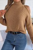 Brown Cold Shoulder Long Sleeves Knit High Neck Sweater