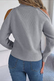 Brown Cold Shoulder Long Sleeves Knit High Neck Sweater