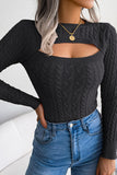 Black Hollow Knit Long Sleeves Tight Sweater