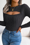 Black Hollow Knit Long Sleeves Tight Sweater