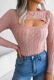 Black Hollow Knit Long Sleeves Tight Sweater