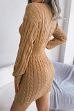 Khaki Knit Long Sleeves V Neck Empire Tight Long Sweater