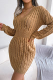 Khaki Knit Long Sleeves V Neck Empire Tight Long Sweater