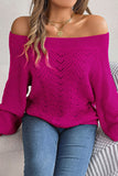 Fuchsia Off the Shoulder Long Sleeves Knit Sweater